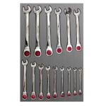 Juego de llaves combinadas de matraca métricas, 15 piezas Urrea CH313L