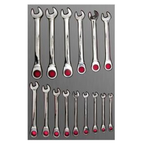 Juego de llaves combinadas de matraca métricas, 15 piezas Urrea CH313L