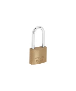 Candado de latón de 30 mm con gancho largo en blíster, perfecto para uso doméstico, HERMEX BASIC, clave 23516.