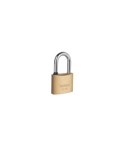 Candado de latón de 40 mm con gancho largo en blíster, ideal para cerraduras de alta seguridad, HERMEX, clave 43437.