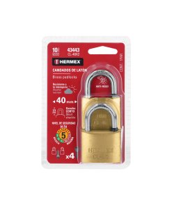 Blíster con 2 Candados de Latón de 40mm con Gancho Corto, Alta Resistencia para Instalaciones Fuertes, Marca Hermex, Clave 43443