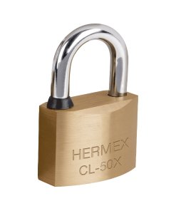 Candado de latón de 50 mm con gancho corto y llave tetra en blíster, protección para cerraduras de alta seguridad, HERMEX, clave 43421.