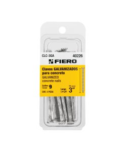 Blíster con 12 Clavos Galvanizados para Concreto 3', ideales para construcción, clave 40226 - Fiero