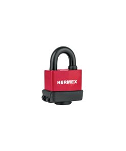 Candado laminado recubierto de plástico de 50 mm en blíster, ideal para ambientes exteriores y cerraduras de alta seguridad, HERMEX, clave 43368.