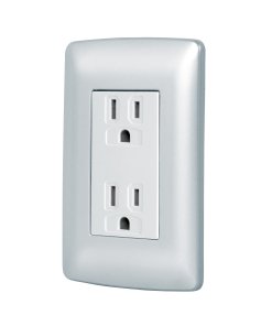 Contacto Dúplex Volteck Italiana Plata Aterrizado - Acabado Metálico para Ambientes Sofisticados que Añade Elegancia (Clave 49806)