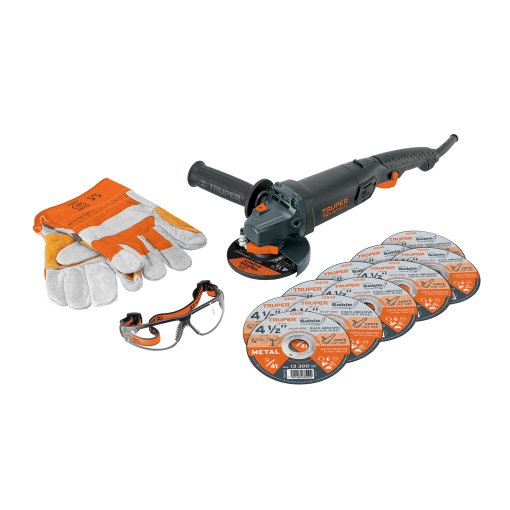 Combo Esmeriladora 4-1/2", 950W, incluye discos, lentes y guantes, ideal para trabajos industriales, clave 101456 - Expert