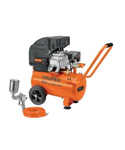 Kit Compresor Truper Lubricado 25L 127V - Tecnología de Aire Comprimido con Manguera y Pistola de Gravedad para Aplicaciones Profesionales que Asegura Rendimiento Continuo (Clave 100300)