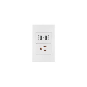Placa armada 1contacto, 2puertos USB, 1.5mod,Española,blanco