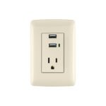 Contacto aterrizado + 2 puertos USB, marfil, línea Italiana
