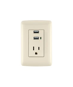 Contacto aterrizado Volteck + 2 puertos USB marfil línea Italiana - Tecnología de alimentación integrada para espacios tradicionales que combina seguridad eléctrica con practicidad digital (Clave 48064)