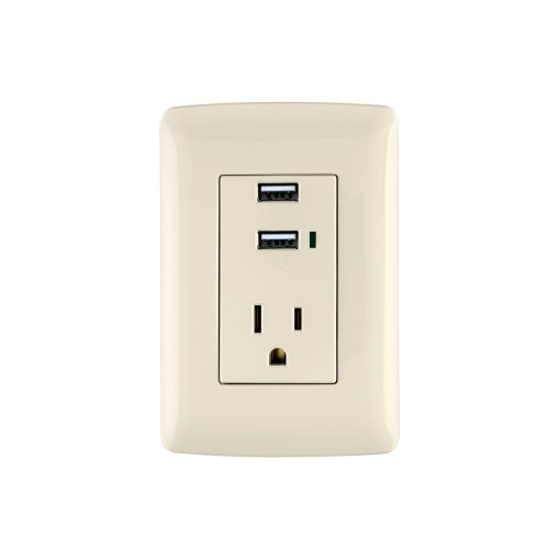 Contacto aterrizado Volteck + 2 puertos USB marfil línea Italiana - Tecnología de alimentación integrada para espacios tradicionales que combina seguridad eléctrica con practicidad digital (Clave 48064)