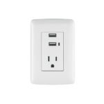 Contacto aterrizado + 2 puertos USB, blanco, línea Italiana