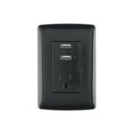 Contacto aterrizado + 2 puertos USB, negro, línea Italiana