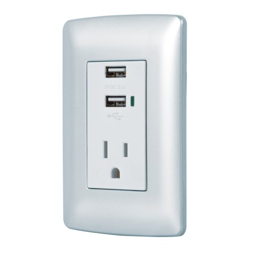 Contacto aterrizado Volteck + 2 puertos USB plata línea Italiana - Tecnología de alimentación versátil para decoraciones modernas que complementa espacios metalizados con funcionalidad dual (Clave 49808)