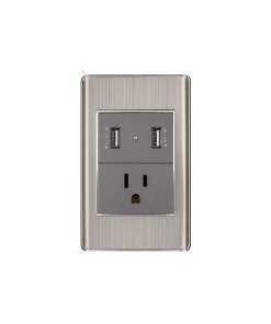 Placa armada Volteck acero contacto y 2 puertos USB 1.5 mód Lisboa - Tecnología de conexión híbrida para entornos modernos que integra alimentación tradicional y digital con acabado metálico premium (Clave 47851)