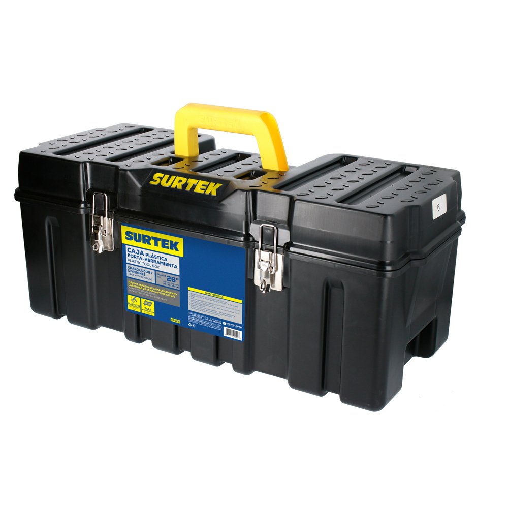 Caja portaherramientas plástica con broches metálicos 26" x 10" x 10" Surtek CPS26