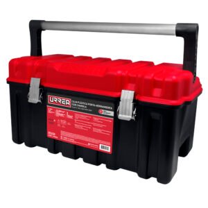 Caja portaherramientas plástica con broches metálicos, charola y tapa roja 17" x 9" x 8" Urrea CPU17AR