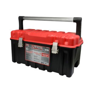 Caja portaherramientas plástica con broches metálicos, charola y tapa roja 21" x 11" x 10" Urrea CPU20AR