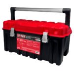 Caja portaherramientas plástica con broches metálicos, charola y tapa roja 26" x 10" x 10" Urrea CPU26AR