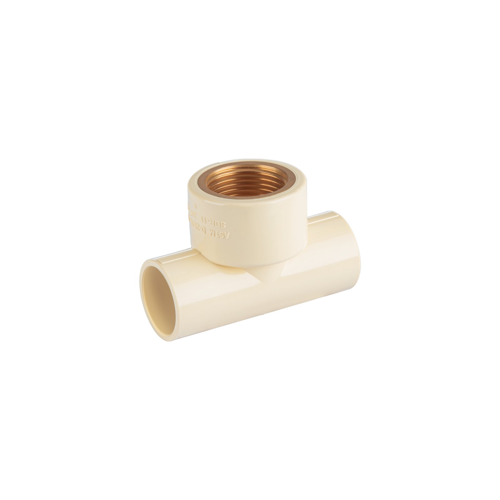 Tee CPVC, 3/4', Rosca Central Hembra, Inserto de Latón, Estilo Compacto y Resistente, Marca Foset, Clave 44916