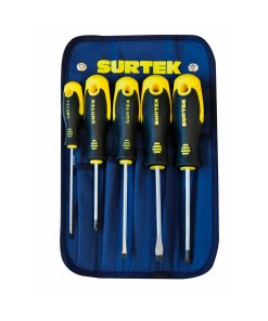 Juego de destornilladores con mango bimaterial combinados, 5 piezas Surtek D200C