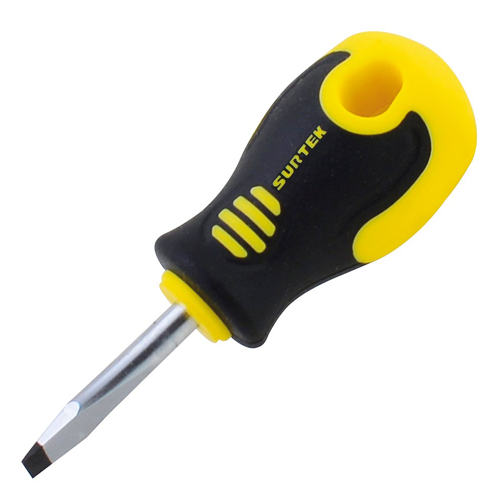 Destornillador con mango bimaterial, punta plana tipo trompo 1/4" x 1-1/2" Surtek D252