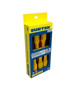 Juego de destornilladores con mango amarillo dieléctricos 1000 V combinados, 5 piezas Surtek D4VC