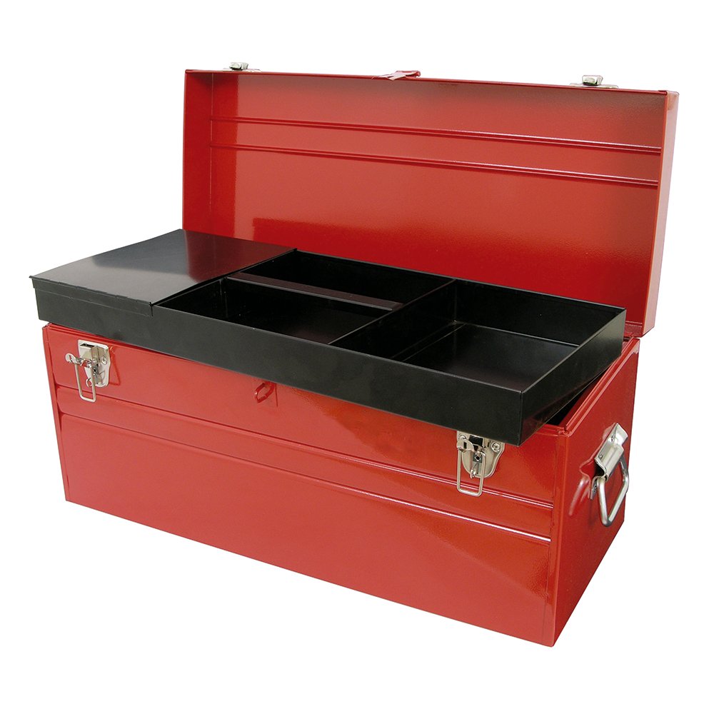 Caja portaherramientas metálica color rojo 23" x 10" x 11" Urrea D8