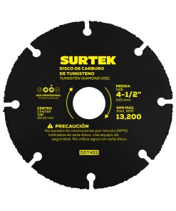 Disco de diamante multi-corte punta de carburo de tungsteno, 4-1/2" Surtek DDT45S