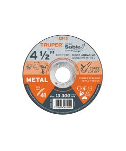 Disco Sable Truper Especializado Tipo 41 de 4-1/2" x 1 mm - Tecnología de Corte Fino para Metales Diversos que Reduce el Tiempo de Operación (Clave 12545)