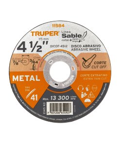 Disco Sable Truper Especializado Tipo 41 de 4-1/2" x 1.2 mm - Tecnología de Corte Fino para Metales Mixtos que Ofrece Mayor Durabilidad sin Sacrificar Precisión (Clave 11584)