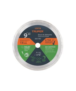 Disco de Diamante Truper 9" x 2.2 mm Rin Continuo - Tecnología de Corte Silencioso para Azulejos y Piedra Natural que Entrega Acabados de Calidad Superior sin Astillamientos (Clave 12978)