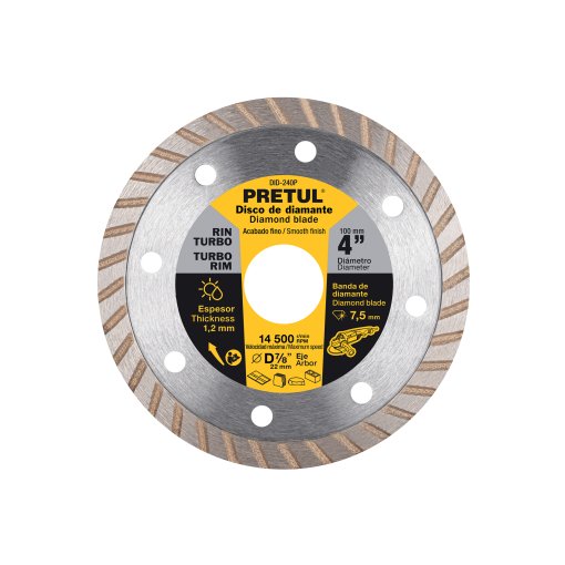 Disco de diamante de 4' x 1.2 mm, rin turbo, opción eficiente para cortar concreto, PRETUL clave 27016