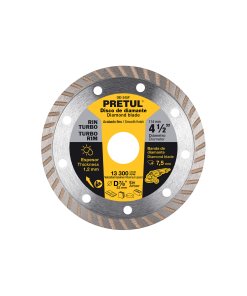 Disco de diamante de 4-1/2' x 1.2 mm, rin turbo, diseñado para cortes rápidos y limpios, PRETUL clave 27017