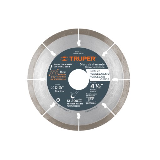 Disco de Diamante Truper 4-1/2' x 1.3mm - Tecnología para Corte de Porcelanato que Facilita Trabajos de Precisión (Clave 15196)