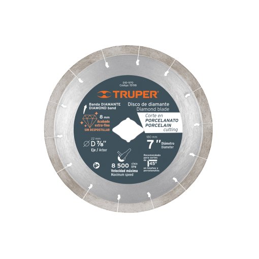 Disco de Diamante Truper 7" x 1.6 mm para Porcelanato - Tecnología de Ultra Precisión para Acabados Cerámicos que Garantiza Cortes Limpios sin Desportilladuras en Superficies Delicadas (Clave 15198)
