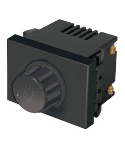 Dimmer giratorio Volteck 1.5 módulos línea Española color negro - Tecnología de regulación ibérica para entornos elegantes que proporciona control atmosférico con estética sobria y distinguida (Clave 47994)