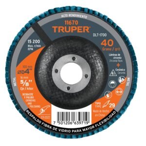 Disco laminado 4', grano 40 centro 5/8', fibra, TRUPER
