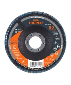 Disco Laminado Truper 4-1/2" Grano 80 Centro 7/8" Fibra - Tecnología de Balance Óptimo para Trabajos de Precisión que Reduce la Vibración y Aumenta el Control del Operador (Clave 11688)