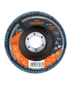 Disco Laminado Truper 4-1/2" Grano 120 Centro 7/8" Fibra - Tecnología de Micro-Abrasión para Acabados Finos que Consigue Superficies Perfectamente Preparadas para Recubrimientos Especiales (Clave 11675)