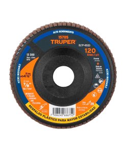 Disco Laminado Truper 4-1/2" Grano 120 Centro 7/8" Plástico - Tecnología de Acabado Superior para Pulido Final que Proporciona Superficies Impecables Listas para Tratamientos Decorativos (Clave 15705)