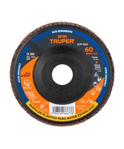 Disco Laminado Truper 4-1/2" Grano 60 Centro 7/8" Plástico - Tecnología de Abrasión Media para Perfilado de Metales que Facilita la Preparación Eficiente de Superficies Metálicas (Clave 15701)