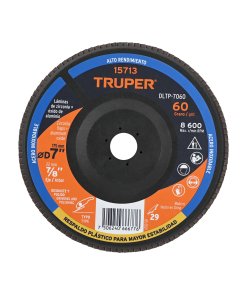 Disco Laminado Truper 7" Grano 60 Centro 7/8" Plástico - Tecnología de Abrasión Eficiente para Superficies Amplias que Optimiza el Tiempo de Trabajo en Proyectos Comerciales (Clave 15713)