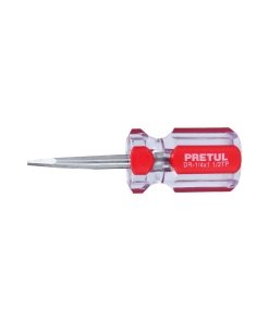 Desarmador plano 1/4 x 1-1/2' con mango de PVC, herramienta compacta para trabajos ligeros, PRETUL, clave 21461.