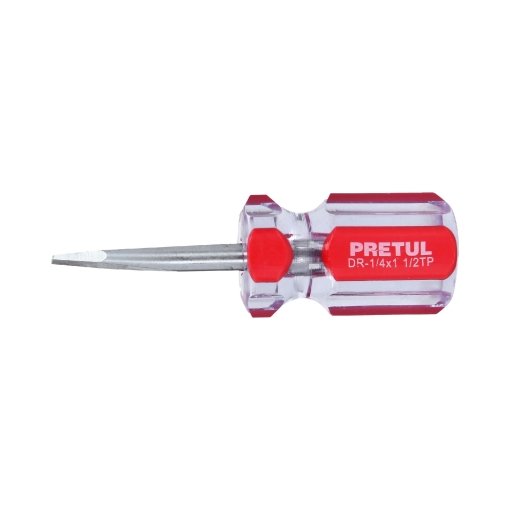 Desarmador plano 1/4 x 1-1/2' con mango de PVC, herramienta compacta para trabajos ligeros, PRETUL, clave 21461.