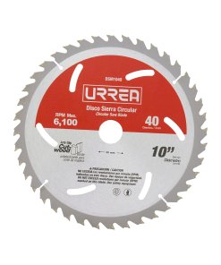 Disco para sierra circular para corte de madera 40 dientes, 10" Urrea DSM1040