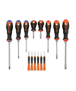 Juego de 8 Desarmadores Truper Mango Comfort Grip y 6 de Joyero - Tecnología de Versatilidad Ergonómica para Hogar y Precisión que Abarca desde Tareas Generales hasta Ajustes Minuciosos en un Solo Set (Clave 14197)