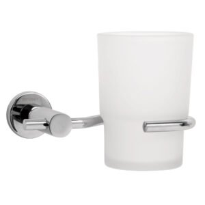 Portavaso cepillero cromo con vaso de vidrio, FOSET ELEMENT