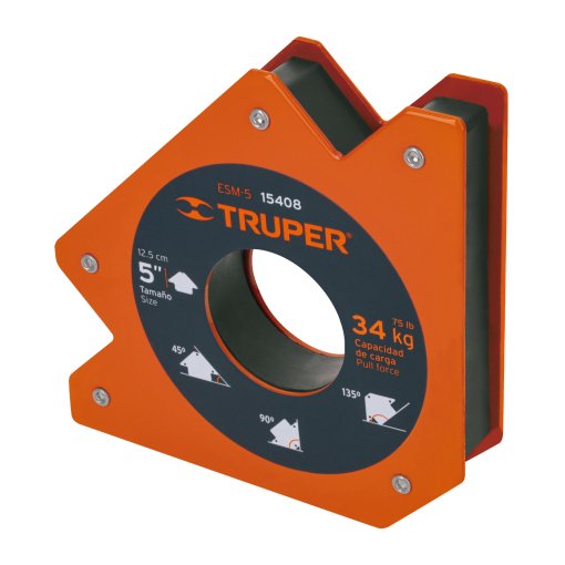 Escuadra Truper Profesional Magnética 5" - Tecnología de Sujeción Superior para Soldadura con Capacidad de 34 kg que Facilita el Montaje de Estructuras Metálicas (Clave 15408)