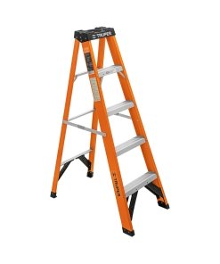 Escalera de Tijera Truper Tipo II 4 Peldaños Fibra de Vidrio - Tecnología de Seguridad Eléctrica para Electricistas Profesionales que Elimina Riesgos de Conductividad en Instalaciones Energizadas (Clave 100224)